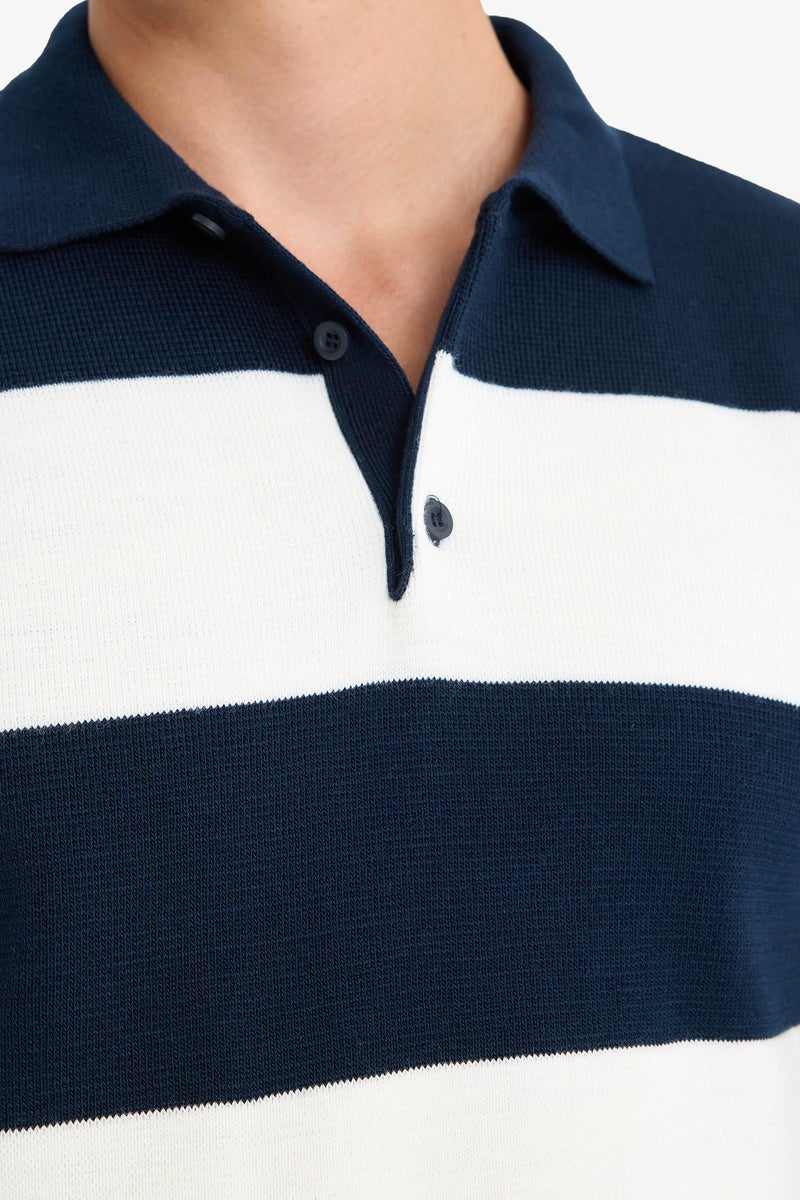 DeFacto Blue Man Standard Fit Polo Collar Knitwear Pullover Casual - Image 4